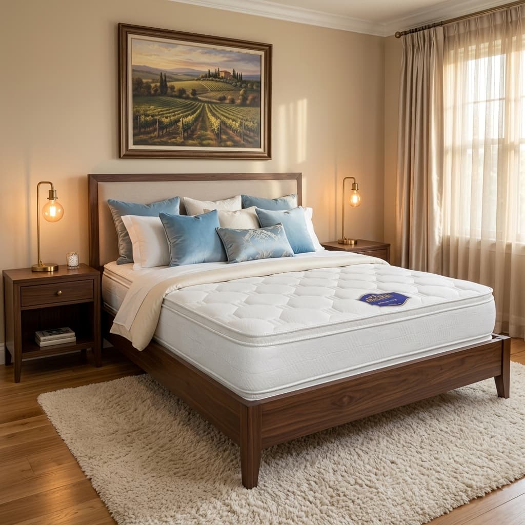 Juego de habitación premium Tapi Muebles — cama, mesitas de noche y decoración elegante